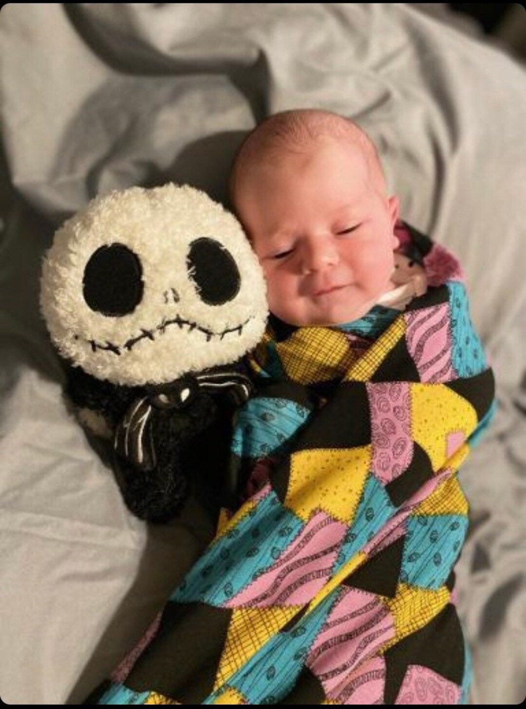 Swaddle and Beanie Bow Hat or Headband Made From Sally Patches Nightmare Before Christmas Knit