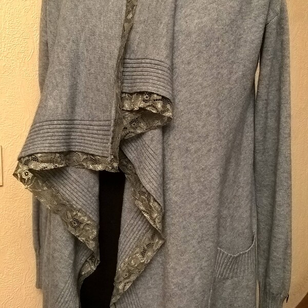 Lange jas, lange mouwen, kasjmier en Viscose, Grey Lace, vrouw jas, meisje jas, cadeau vrouw, meisje cadeau, vrouwen kleding, meisje