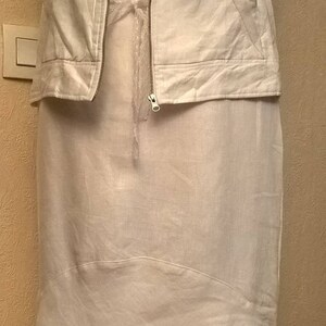 Mid-length skirt in white linen and lace