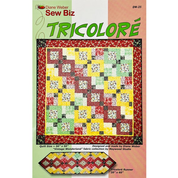Tricolore' 3-Color Quilt PATTERN DW25 by Diane Weber for Sew Biz, Makes 2 Projects!