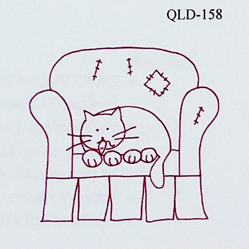 Comfy Kitties 2 Redwork Designs Redwork Embroidery Pattern QLD158 From
