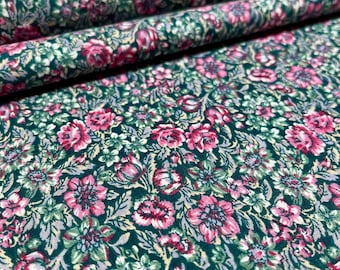 Vintage Floral Fabric by Springs Industries, Pink and Green, 1 YARD, 100% Cotton