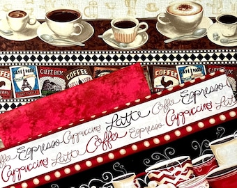 Coffee Fabric 4-Pack, Coffee Break, Morning Coffee, Coordinating Cotton Prints