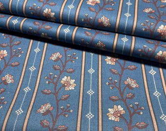 Vintage Debut Designs Lotus Flower Stripe Fabric, 1 YARD, 100% Cotton