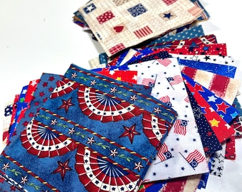 4th of July Patriotic Fabrics Charm Pack 5" Squares, Qty. 42, 100% Cotton