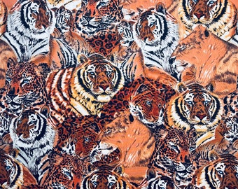 Big Cats Fabric C.S. Shamash and Sons 1174 Lions Leopards and Tigers By the Yard