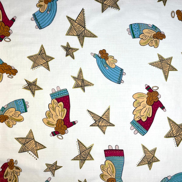 Angels and Stars Christmas Fabric by St Nicole Designs for Benartex, 100% Cotton, By the Yard