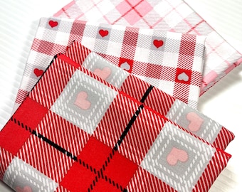 Valentine Plaid Heart Fabrics Fat Quarter 3-Pack, 100% Cotton