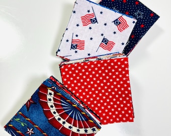 4th of July Patriotic Fabrics Mini Charm Pack 2.5" Squares, Qty. 42, 100% Cotton