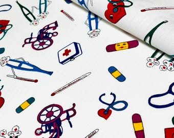 First Aid Hospital Doctor Nurse Fabric by Springs MEDIUM WEIGHT 1 Yard x 62" Wide