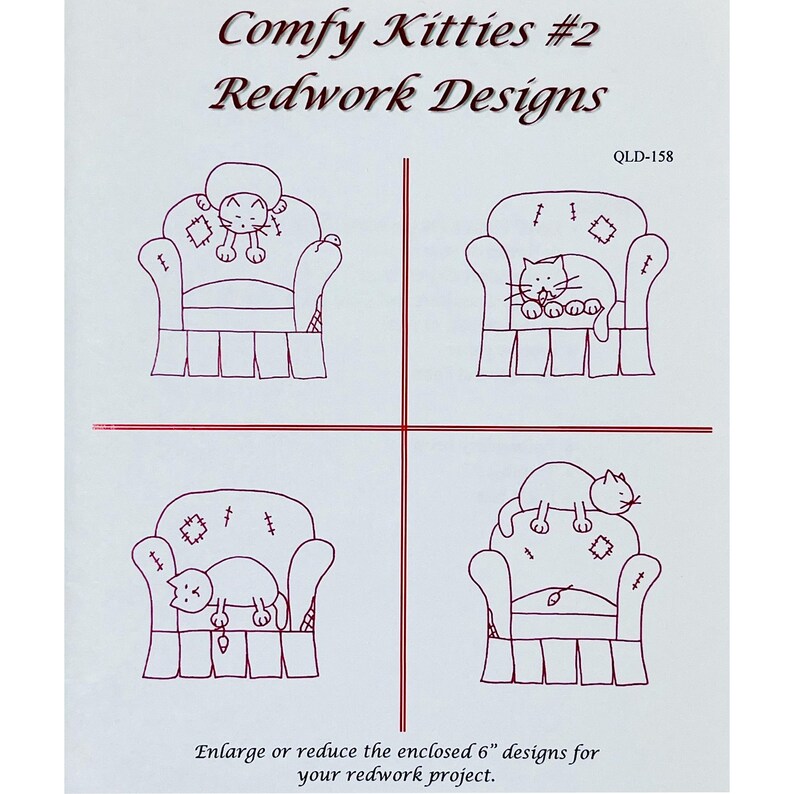Comfy Kitties 2 Redwork Designs Redwork Embroidery Pattern QLD158 From