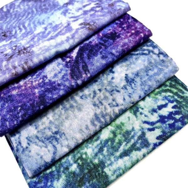Jewel Tones Batik-Look Fabric Fat Quarter 4-Pack Purple Blue Green 100% Cotton