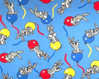 Baby Looney Toons Fabric Bugs Bunny and Balloons TM ©Warner Bros 1994 1 YARD Blue