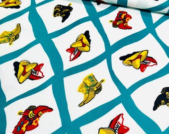 Vaquero Fabric Southwest Cowboy Boots and Sombrero, BY THE YARD, 100% Cotton