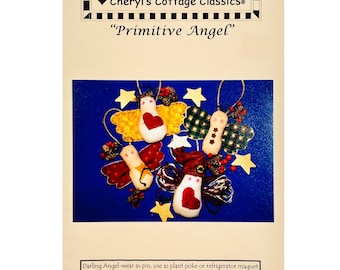 Primitive Angel Ornament, Pin, and Magnet Pattern #110P by Cheryl’s Cottage Classics