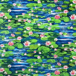 Water Lily Monet Lily Pads Lily Pond Fabric Fat Quarter 4-Pack, 100% Cotton