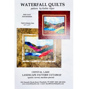 May include: A quilting pattern for a landscape quilt called "Crystal Lake" by Kathie Alyce. The pattern is for a 15 inch by 17 inch quilt and is described as a "gentle curved, machine pieced" pattern.