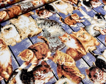 Realistic Cats Fabric: Purr-fect Cats Perfect Flowers by Ro Gregg for Northcott 1 YARD
