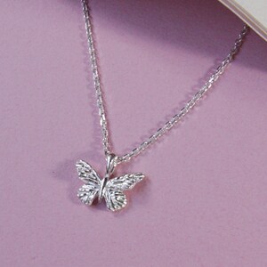 Dainty texture silver Butterfly Pendant