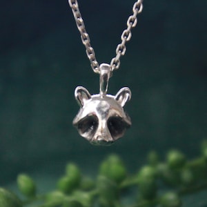 blackened tiny sterling silver racoon pendant