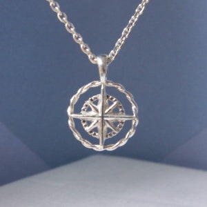 Sterling silver modern compass pendant