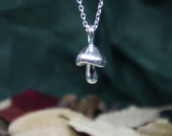 tiny sterling silver mushroom fungi pendant