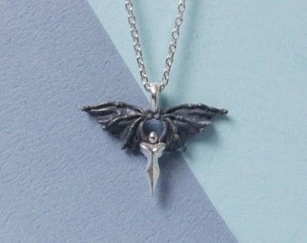 devil wing silver pendant