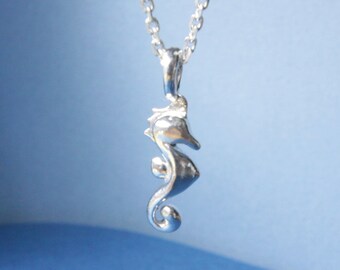 tiny sterling silver crown simple seahorse pendant