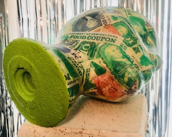Cabeça de manequim decoupaged FOODSTAMPS glamour leve e portátil