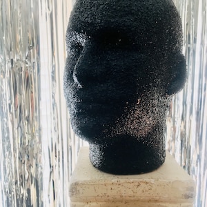 Negro brillo W / leopardo diseño, maniquí head Display ligero y portátil Glam
