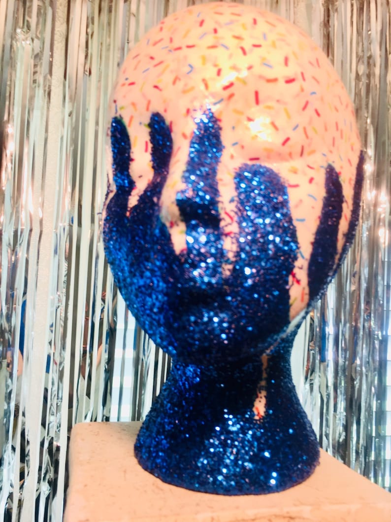 Sprinkle Design Decoupage W/ Blue Glitter Mannequin Head Display ...