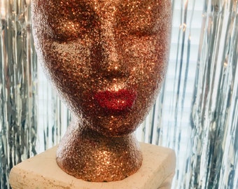 Glitter champanhe, display de cabeça de manequim, leve e portátil