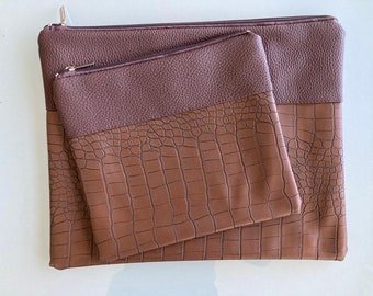 Brown Faux Leather Tallis Tefillin Bags Set, Modern Case, Bar Mitzvah Wedding Gift