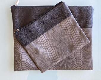 Brown Faux Leather Tallit Tefillin Bags Set, Modern Prayer Case (PVC Bag Included)