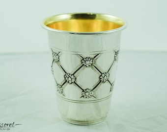 Sterling Silver 925 Kiddush Cup, Embossed Rhombus Floral Wine Goblet, Judaica Wedding Passover Gift