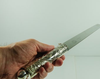 Victorinox Challah Knife, Embossed Sterling Silver Plated Handle, Jewish Bread Knife