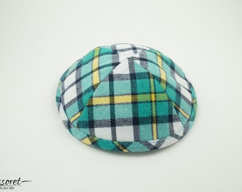Green Plaid Kippah Set, 17cm Yamaka Yarmulke, Jewish Holiday Head Covering