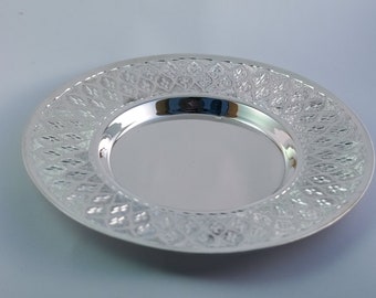 Sterling Silver 925 Kiddush Cup Plate, Diamond Cut Goblet Saucer, Jewish Wedding Gift