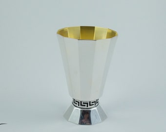 Sterling Silver Wine Goblet, Modern Geometric Polygon Kiddush Cup, Jewish Wedding Gift
