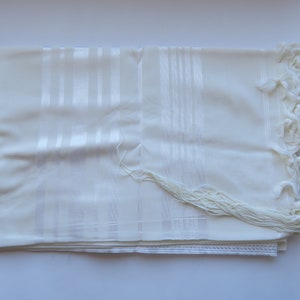 Jewish Tallit Shawl White Stripes Rachelim Wool for Bar Mitzvah Synagogue Holidays Prayer 100% Kosher!