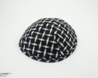 Black White Squares Kippah Set, 17cm Knitted Yamaka Yarmulke, Jewish Head Covering