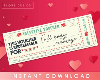 Valentine Gutschein - Ganzkörpermassage Coupon - Valentinstag Geschenk - Geschenk - Liebe - Herzen - Rot - Sofort Download - Printable