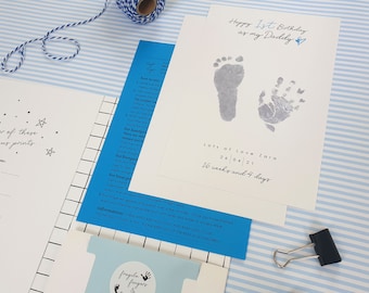 Your 1st Birthday as my Daddy Inkless Hand & Footprint Kit-Blue-No Ink, No Mess,No Stress-Gift-Present-Babys First-Memories-Keepsakes