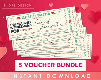 Valentinsgutschein - 5er Gutschein Bundle - Valentinstag Geschenk - Geschenk - Liebe - Herzen - Rot - Sofort Download - Printable