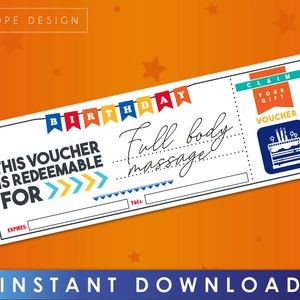 Gift Voucher - Full body massage Coupon - Birthday Day Gift- Present - Instant Download - Printable