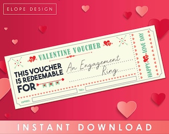 Valentine Gutschein - Ein Verlobungsring Coupon - Valentinstag Geschenk - Geschenk - Liebe - Herzen - Rot - Sofort Download - Printable