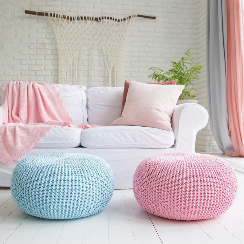 Giant Pouf Ottoman Extra Large Floor Cushion Bean Bag Chair Oversized Round Ottoman Floor Pouf Seating Pillow Xxl Knit Pouffe