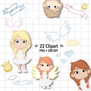 Clipart angelo bambina - Prima Comunione - PNG cristiano - PNG angelo - Nastro con detto - Arpa - Ali - Cresima - Comunione - Battesimo - Cresima