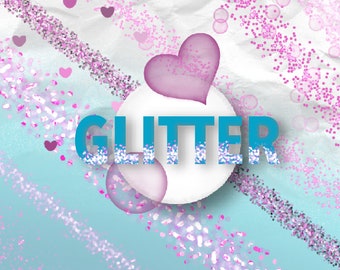 Glitter glitter procreate brush set with hearts, bubbles, rain, flowers and diamonds as stamps