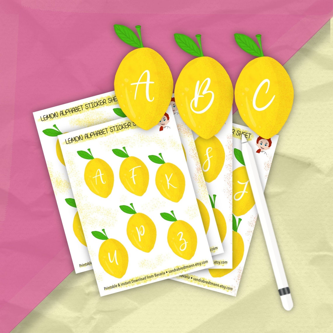 Lemon Alphabet digital Sticker printable Lemon Sticker Etsy